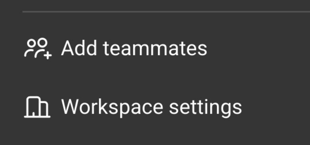 اسکرین‌شات منوی اکانت شامل گزینه Add teammates و Workspace settings